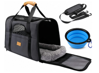Portable Folding Cat Bag Black - With Bowl