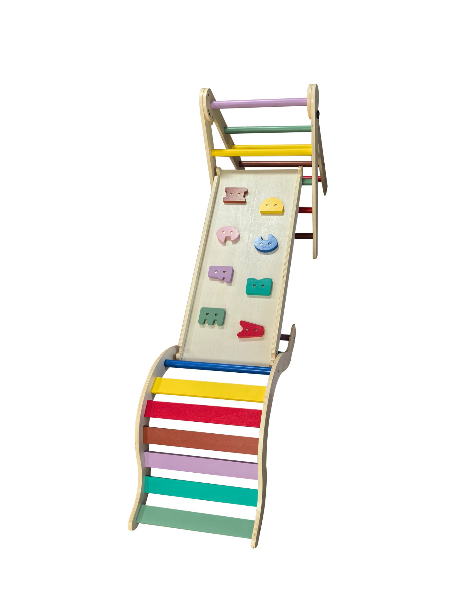 Baby Climbing Toys Wooden Montessori Climbing Set with Arch&Ramp&Ladder Baby Climber Indoor Jungle Gyms for Toddlers Montessori Toys - Rainbow