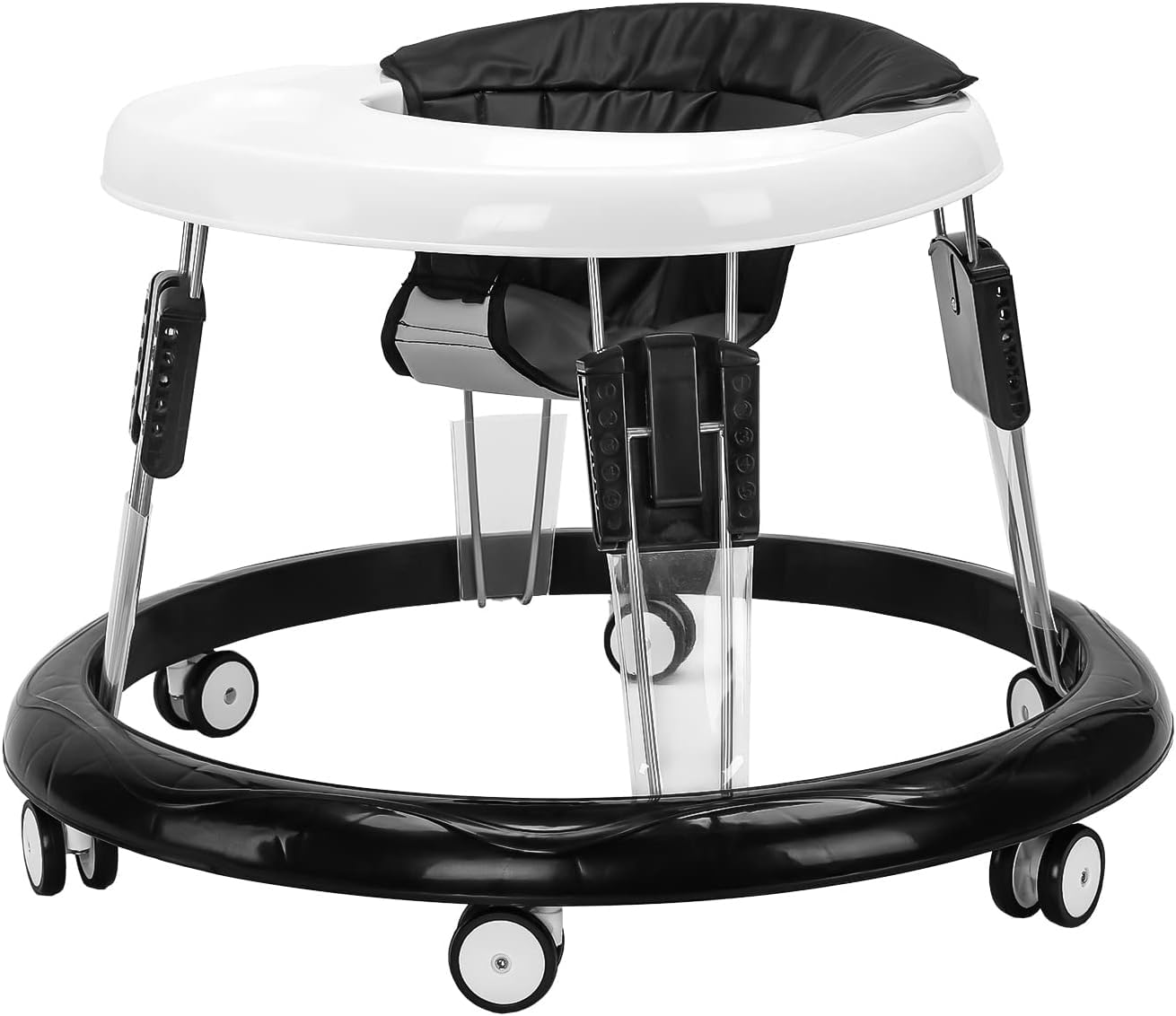 YEALEO Verstellbare Lauflernhilfen, Leicht zu reinigendes Tablett, Universal-Rollator Anti-Rollover Folding Walker für Mädchen Jungen 6-18 Monate(Schwarz)