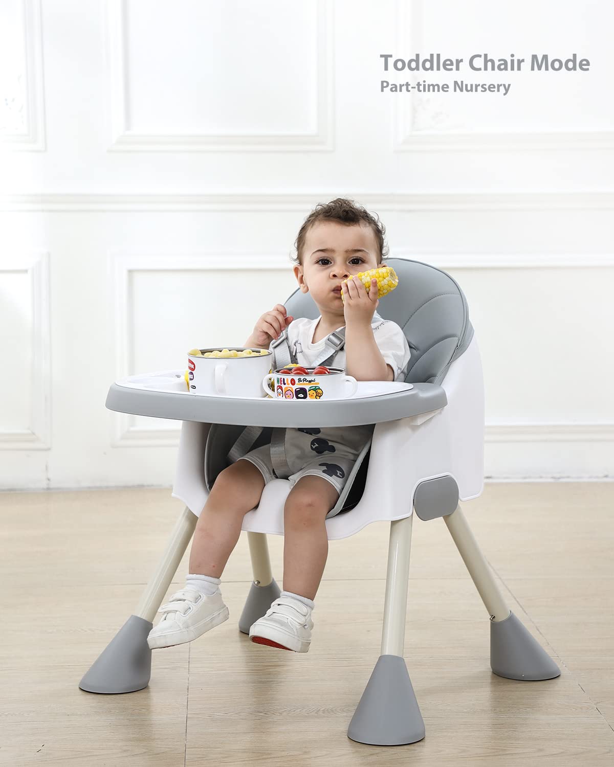 UBRAVOO Hochstuhl Baby, 2-in-1 Hochstuhl für Babys und Kleinkinder mit Fußstütze, abnehmbares Doppeltablett, Einfach zu Montierender Kinderhochstuhl für Jungen und Mädchen ab 6 Monate, HA-019 (Grau)