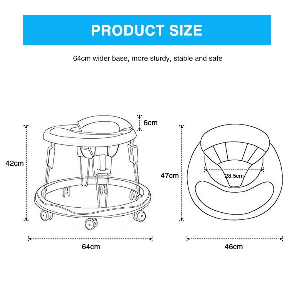 YEALEO Verstellbare Lauflernhilfen, Leicht zu reinigendes Tablett, Universal-Rollator Anti-Rollover Folding Walker für Mädchen Jungen 6-18 Monate(Schwarz)