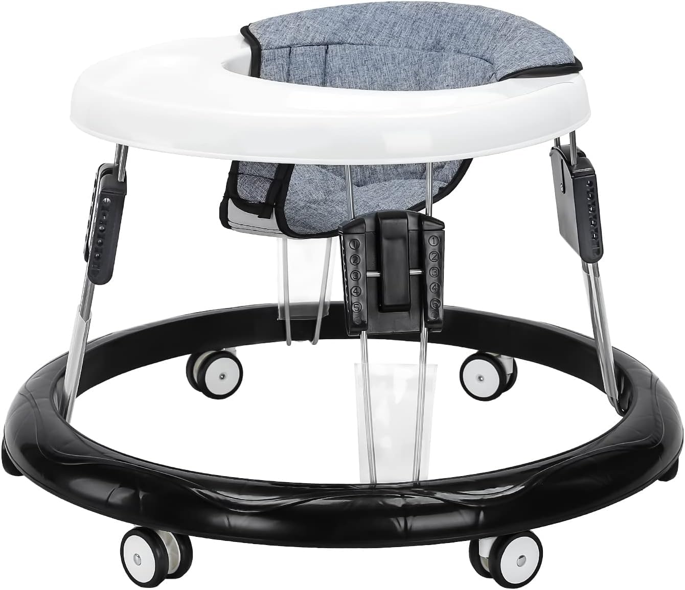 YEALEO Verstellbare Lauflernhilfen, Leicht zu reinigendes Tablett, Universal-Rollator Anti-Rollover Folding Walker für Mädchen Jungen 6-18 Monate(Schwarz)