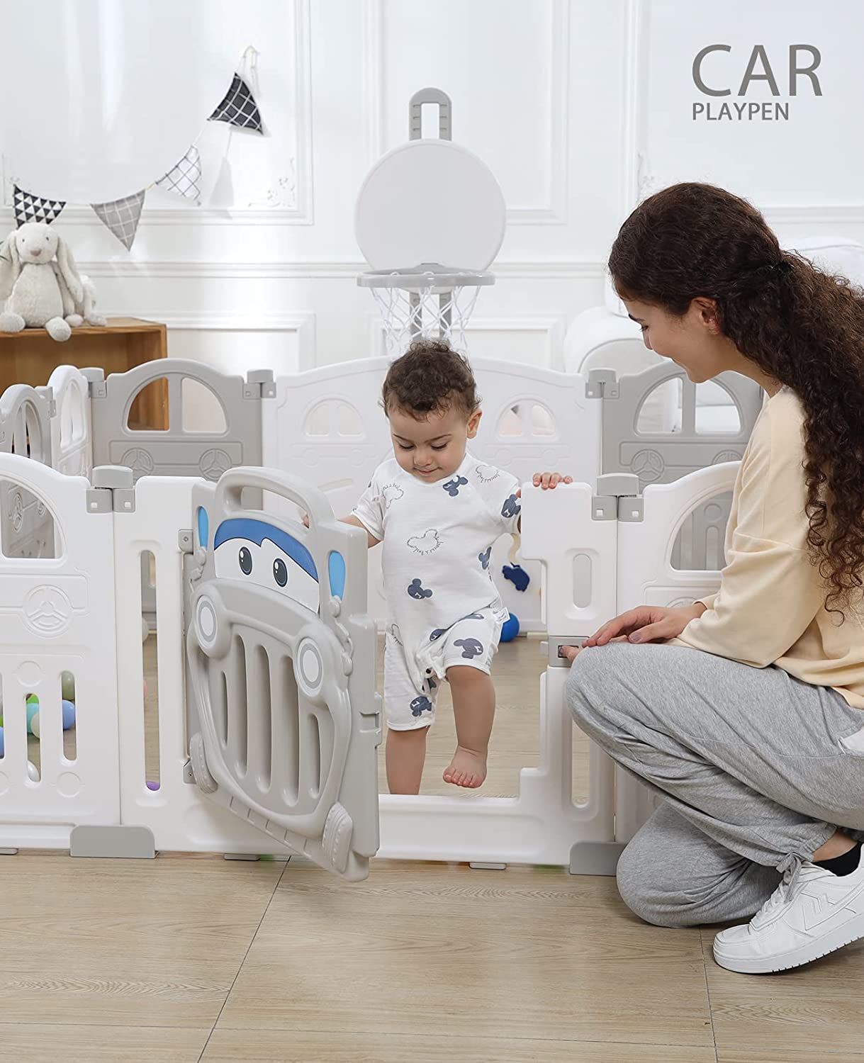 UBRAVOO Erweiterungsplatten für Baby-Laufstall aus Kunststoff für Babys und Kleinkinder – 2 Platten EDP0001 (Grau+Weiß)
