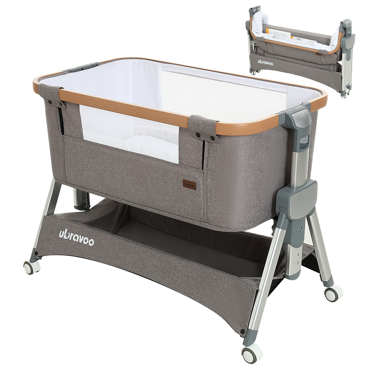 UBRAVOO Beistellbett Baby,Multifunktionales Baby Reisebett mit Matratze,Tragbares Nachtbett mit Integrierten Leisen Rädern für Kleinkinder/Neugeborene