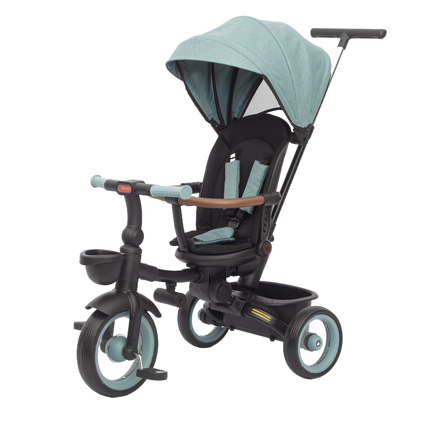 UBRAVOO Baby Dreirad mit Schubstange, 7-in-1-Baby-Push-Bike-Lenk-Kinderwagen, Lernendes Kinderdreirad/Abnehmbare Leitplanke, Verstellbares Verdeck, Sicherheitsgurt, Stoßdämpfungsdesign