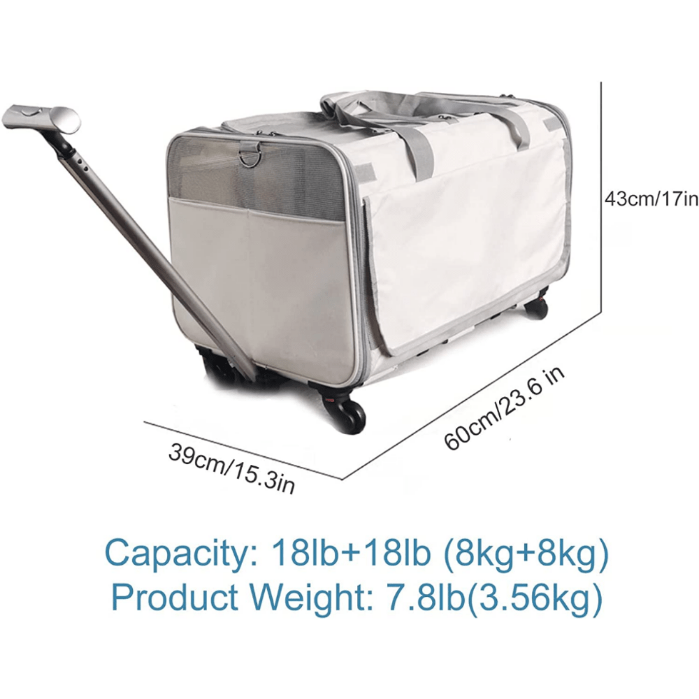 Rollende Transportbox mit zwei Fächern und Rädern für 2 Katzen und Welpen - abnehmbare Transportbox mit bequemem Griff und atmungsaktiven Mesh-Fenstern