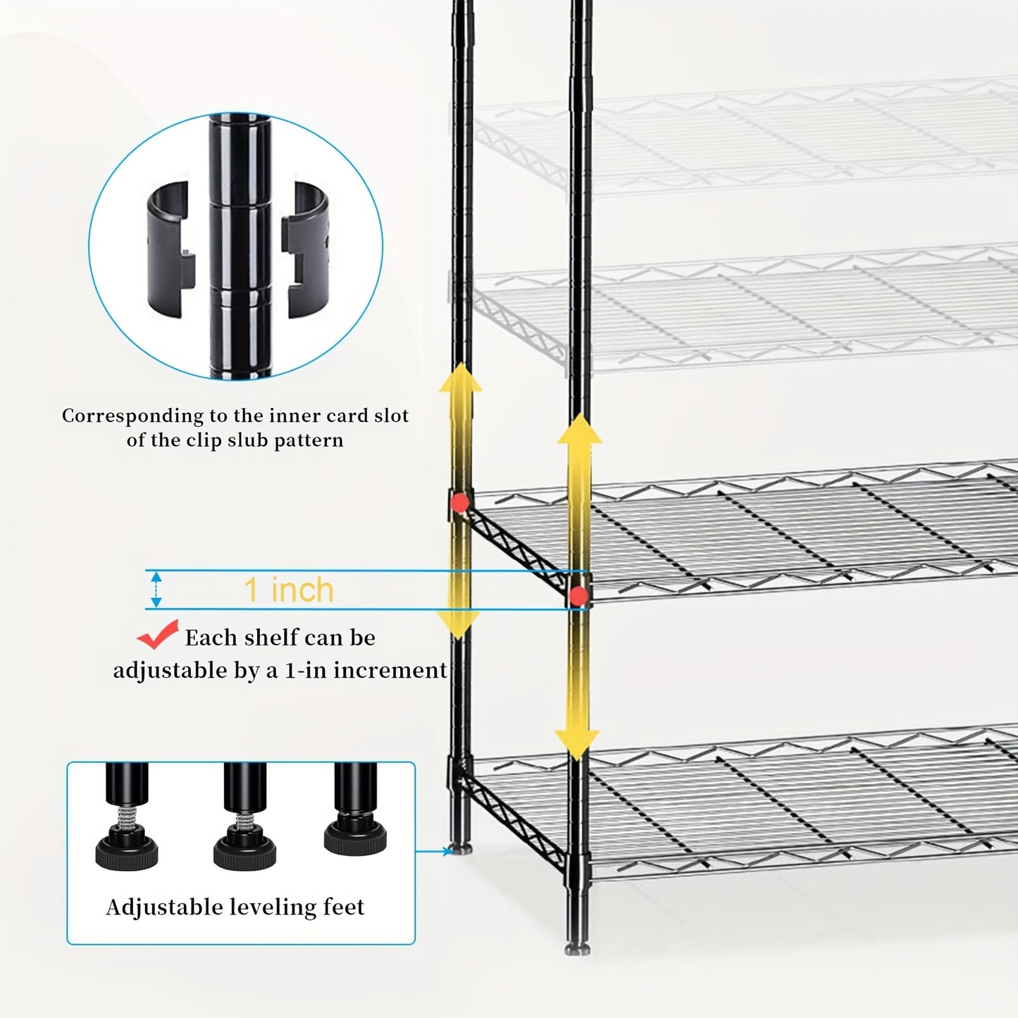 5-Tier Metal Storage Rack, Floor Standing Multipurpose Shelving Unit with Powder Coated Finish, Adjustable Tiered Shelf for Kitchen, Bathroom, Living Room, Bedroom - Black