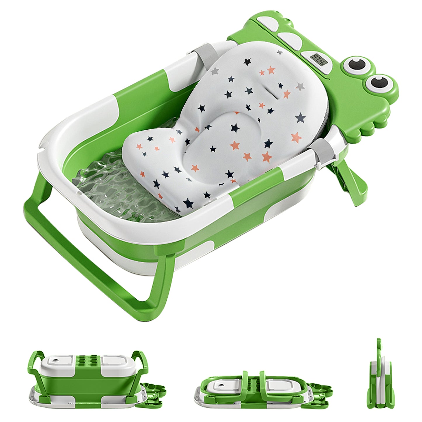 Baby Bath with Thermometer, Foldable Baby Bathtub, Non-Slip Portable Folding Bath with Seat Mat, Baby Bathtub, Baby Bathtub, Portable Travel Bathtub for Newborns from 0-36 Months baby bath tub baby bath