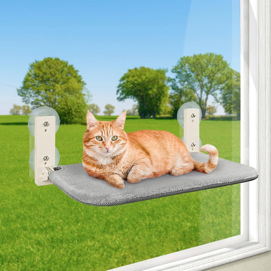 Cordless Foldable Cat Window Perch, Cat Hammock Update Secure Hold with 4 Cone Shape Suction Cups and 2 Sturdy Larger Base,Glass Windows Hammock for Cats Inside (Grey Medium)