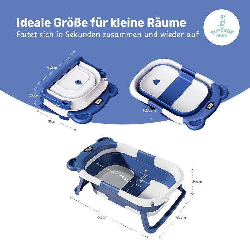 Faltbare Babybadewanne Mit Badekissen Und Integriertem Thermometer - Kinderbadewanne Mit Kostenlosem Badewannenhalter - Ideal Als Geburtsgeschenk Für Mädchen Oder Jungen - Von Geburt An Baby-Badewanne