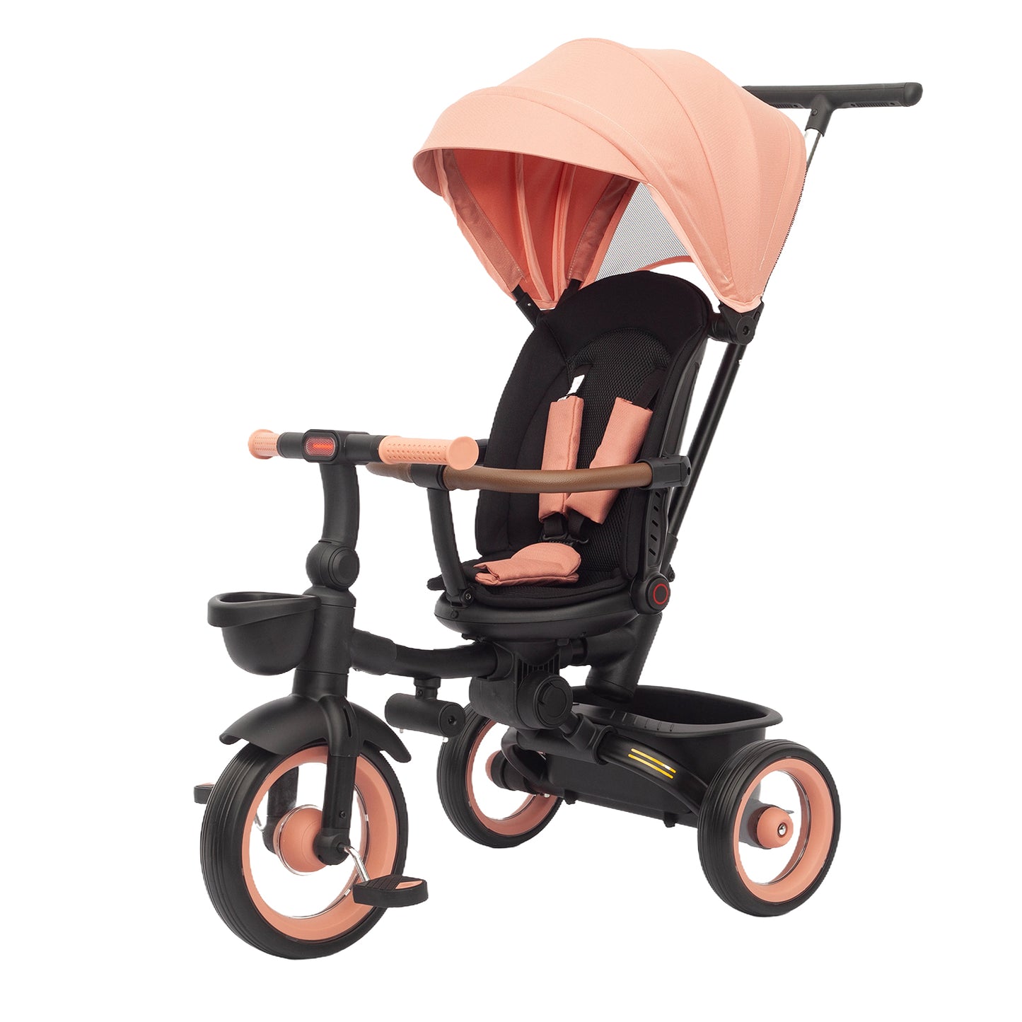 UBRAVOO Baby Dreirad mit Schubstange, 7-in-1-Baby-Push-Bike-Lenk-Kinderwagen, Lernendes Kinderdreirad/Abnehmbare Leitplanke, Verstellbares Verdeck, Sicherheitsgurt, Stoßdämpfungsdesign