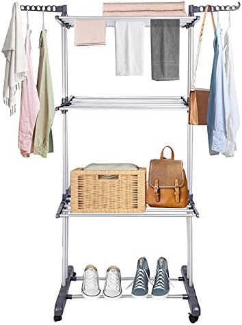 Innotic Clothes Drying Rack 4-Tier Foldable Standing Garment Dryer Collapsible Movable Laundry Airer with 4-Wheels for Home Storage Indoor