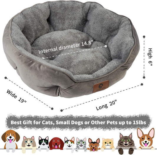 Small Dog Bed for Large Dogs, Cat Beds for Indoor Cats, Pet Bed for Puppy and Kitty, Extra Soft & Machine Washable with Anti-Slip & Water-Resistant Oxford Bottom, Grey, 20 inches