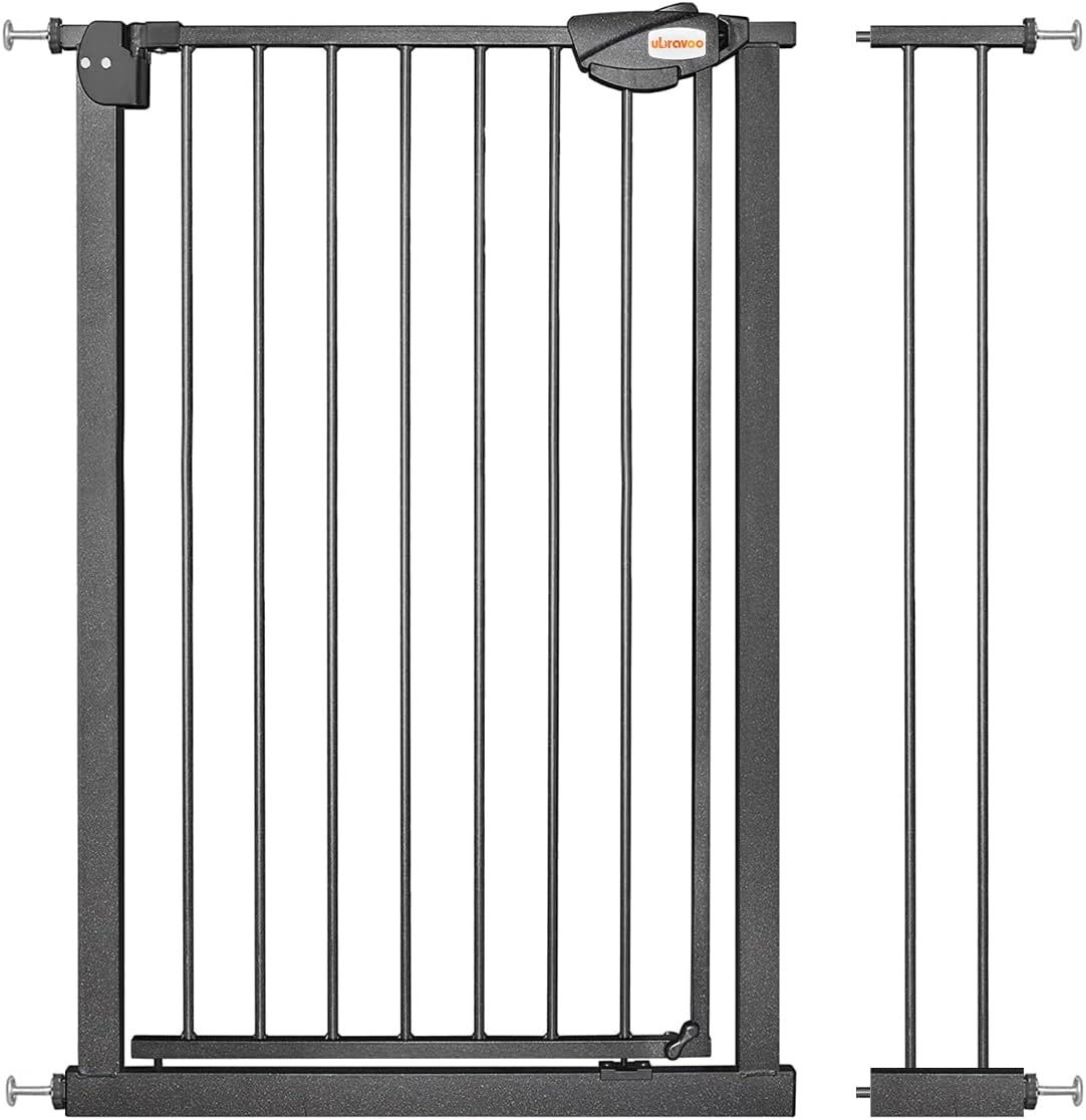 UBRAVOO Babygitter für Türen und Treppen, Höhe 100 cm, Sicherheits-Haustiergitter, Spannungstyp,automatische Schließung, hohe Ausführung, dreifache Verriegelung, offen (Breite:76-84cm)