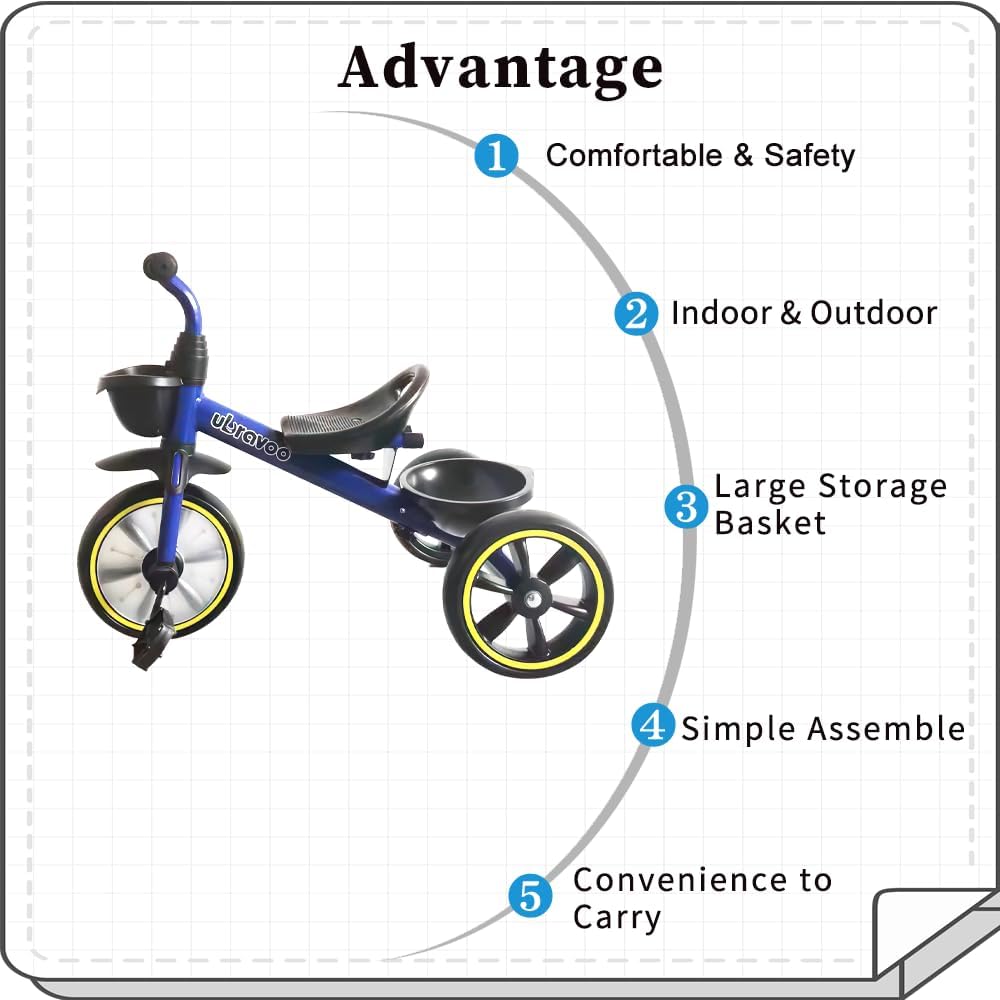 UBRAVOO Laufräder Kinderdreirad, Baby Dreirad, 3-Rad-Fahrrad für 2,5 bis 5/2-4-jährige Jungen und Mädchen, Dreirad mit Ablagekorb vorne und hinten