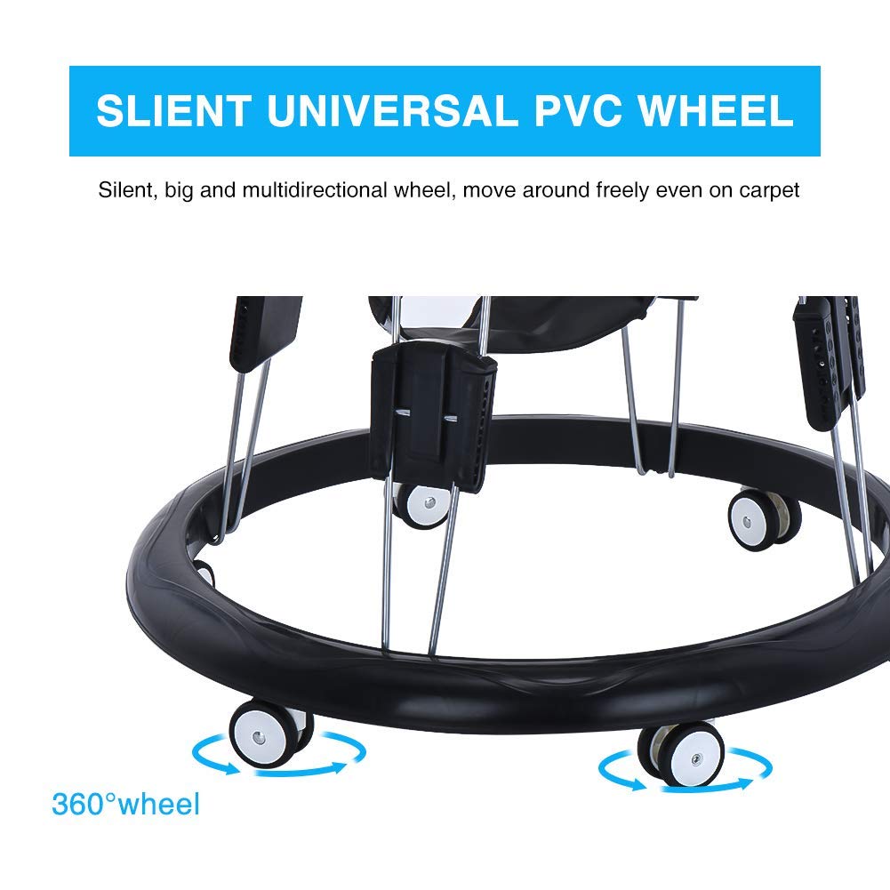 YEALEO Verstellbare Lauflernhilfen, Leicht zu reinigendes Tablett, Universal-Rollator Anti-Rollover Folding Walker für Mädchen Jungen 6-18 Monate(Schwarz）