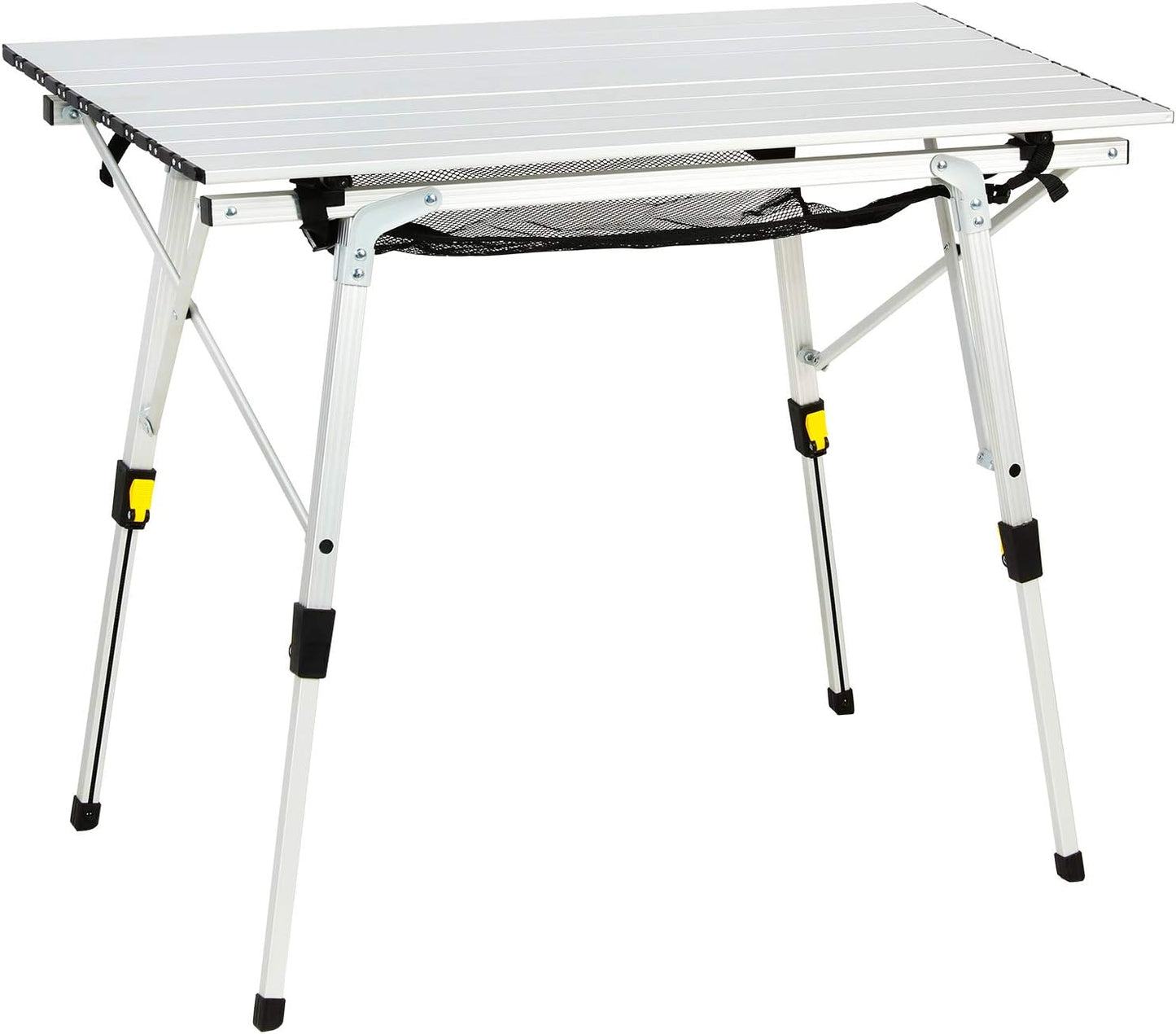 Outdoor Folding Portable Camping Table with Adjustable Height Aluminum Roll Up Table Top Mesh Layer, Silver