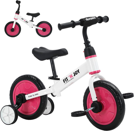 UBRAVOO Fit 'n Joy Kinderfahrrad Fahrräder, 4-in-1 Laufrad für Kinder mit Pedalen und Stützrädern, Trike-to-Bike Kinderrad für Jungen und Mädchen von 2 bis 5 Jahren (Rosa)