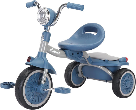 UBRAVOO Baby Dreirad, Klappbares Kleinkind-Dreirad mit Pedalen, Coole Lichter, Robuste Räder und Bequemer Sitz, Baby Erstes Lauflern-Dreirad für 1-5 Jahren im Alter Mädchen und Jungen (Blau)