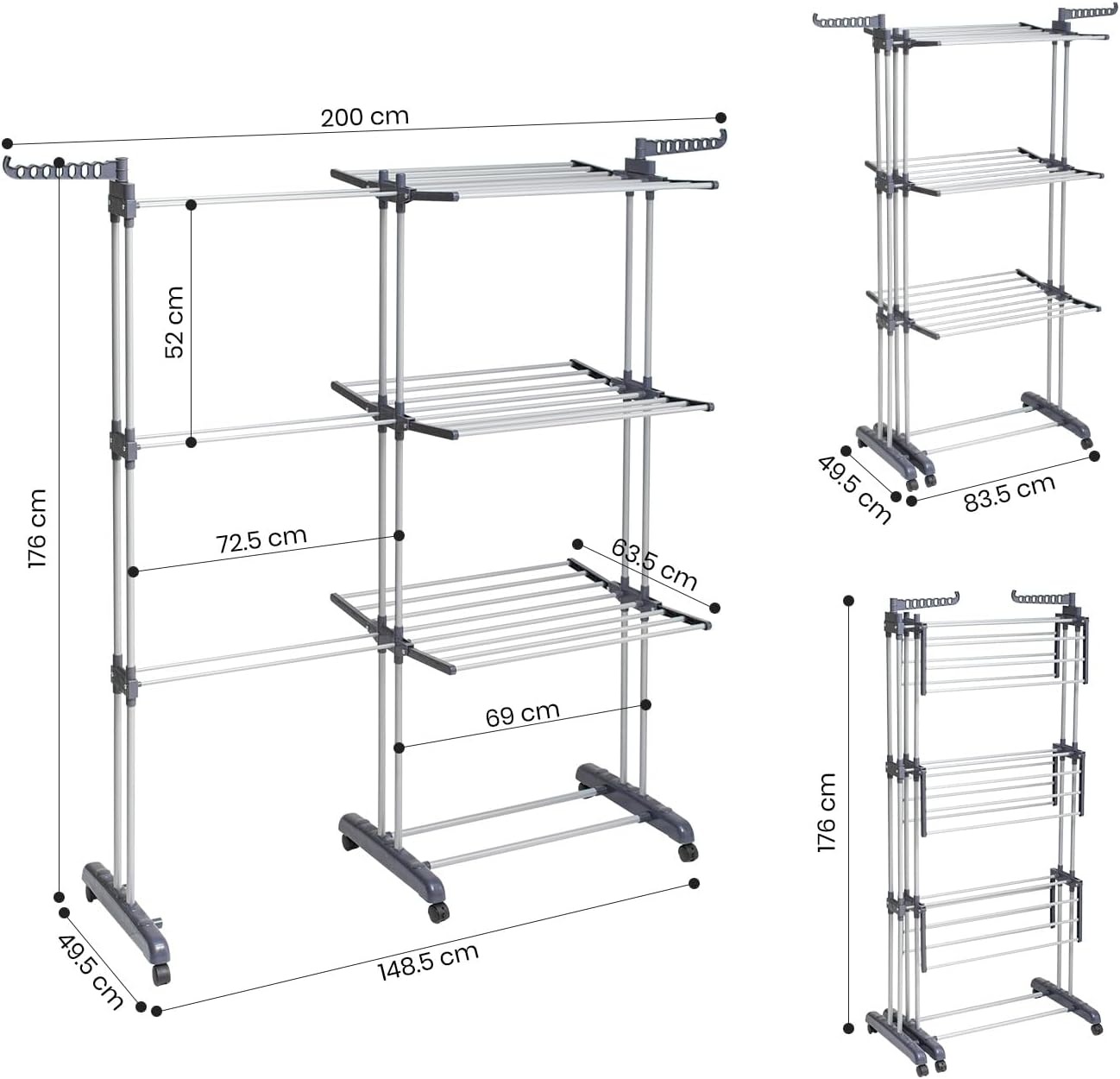 Innotic Clothes Drying Rack 4-Tier Foldable Standing Garment Dryer Collapsible Movable Laundry Airer with 4-Wheels for Home Storage Indoor