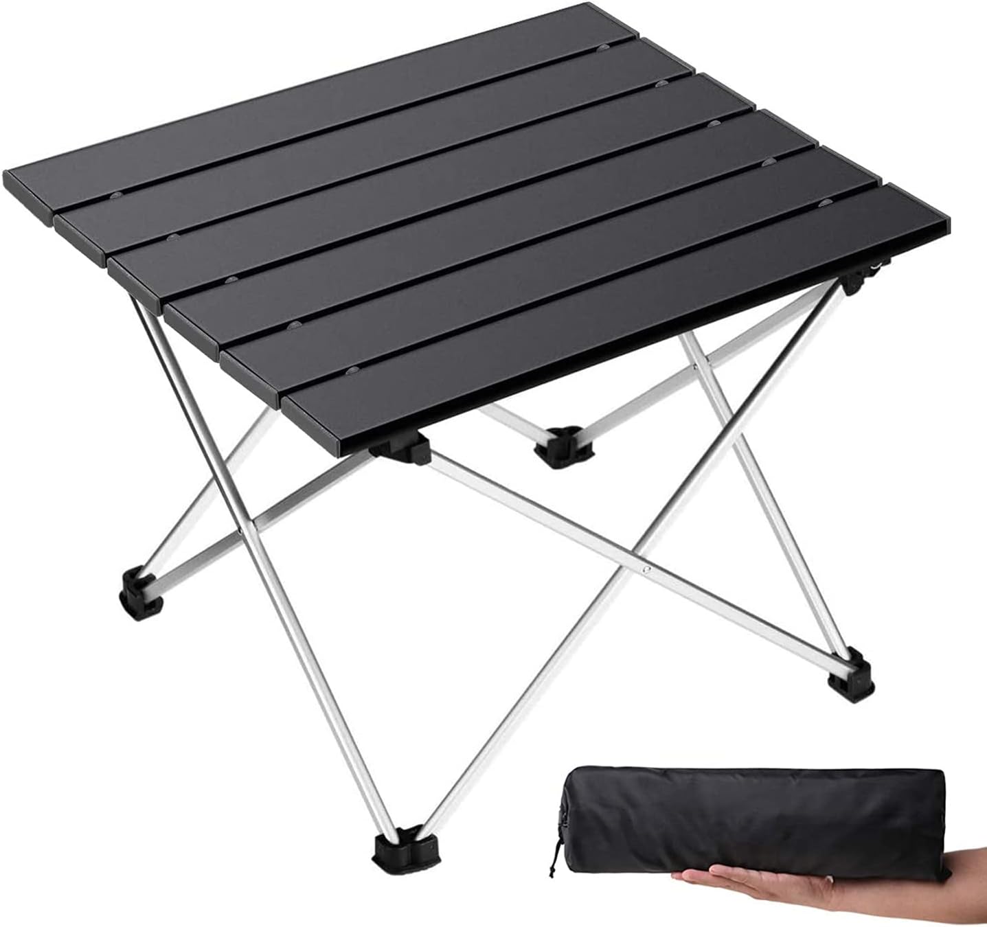 Small Folding Camping Table with Aluminum Table Top, Beach Table for Sand with Carrying Bag,Prefect for Outdoor, Picnic, BBQ, Cooking, Festival