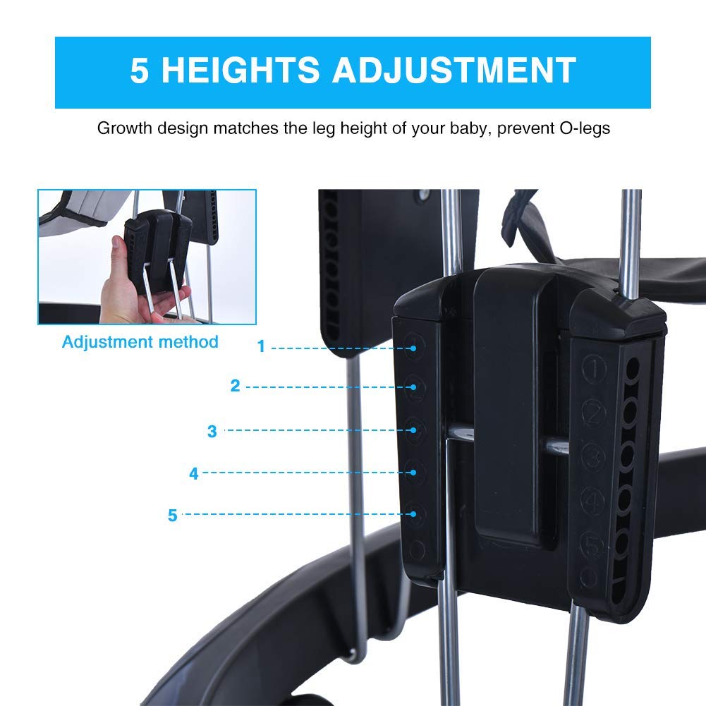 YEALEO Verstellbare Lauflernhilfen, Leicht zu reinigendes Tablett, Universal-Rollator Anti-Rollover Folding Walker für Mädchen Jungen 6-18 Monate(Schwarz）