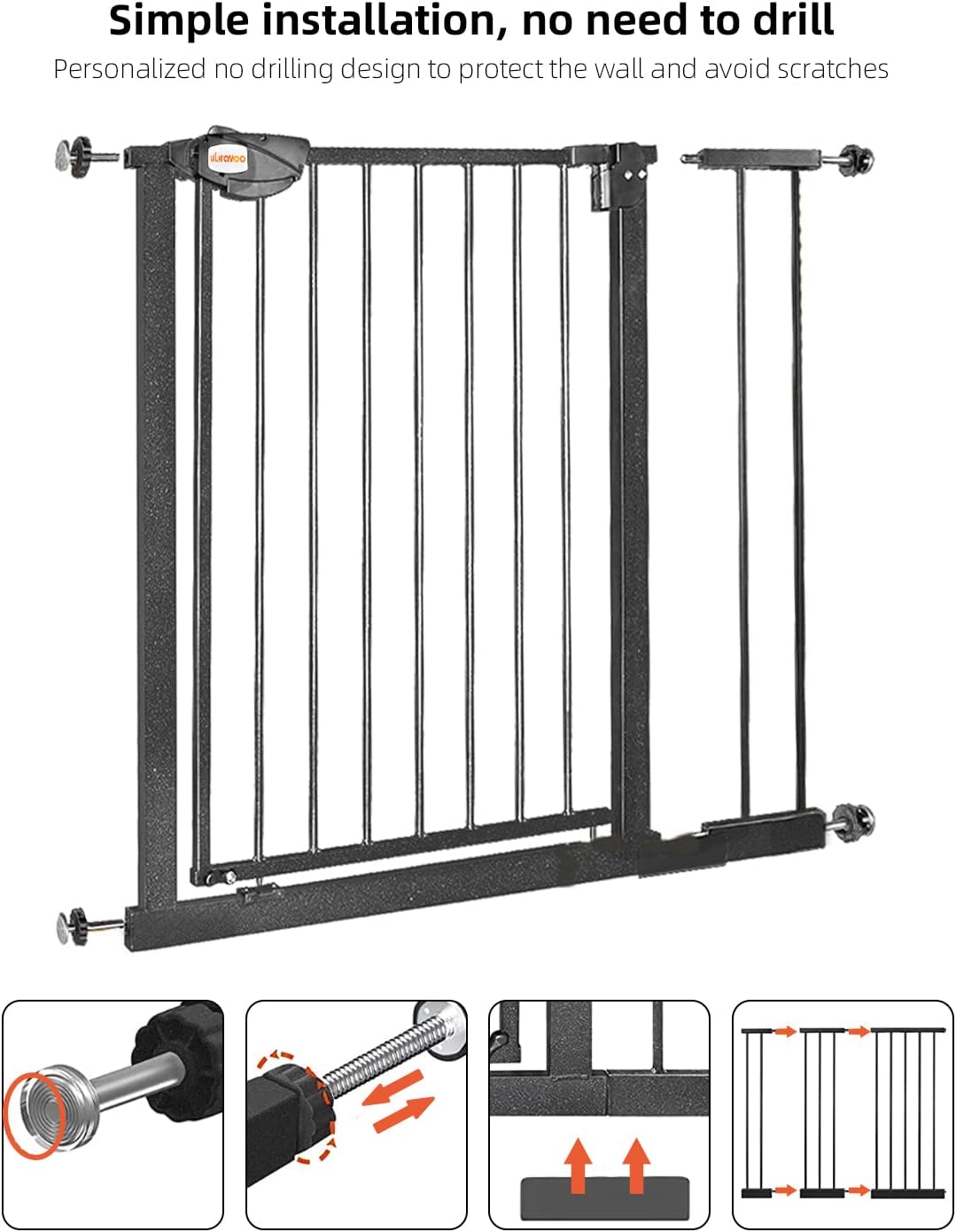 UBRAVOO Babygitter für Türen und Treppen, Höhe 100 cm, Sicherheits-Haustiergitter, Spannungstyp,automatische Schließung, hohe Ausführung, dreifache Verriegelung, offen (Breite:76-84cm)