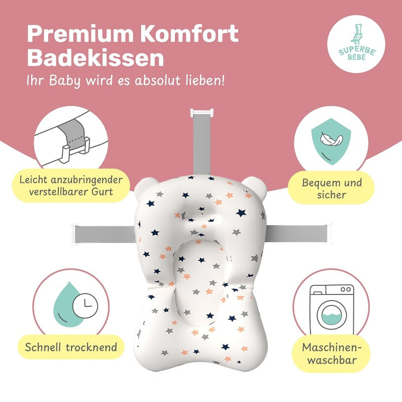 Faltbare Babybadewanne Mit Badekissen Und Integriertem Thermometer - Kinderbadewanne Mit Kostenlosem Badewannenhalter - Ideal Als Geburtsgeschenk Für Mädchen Oder Jungen - Von Geburt An Baby-Badewanne