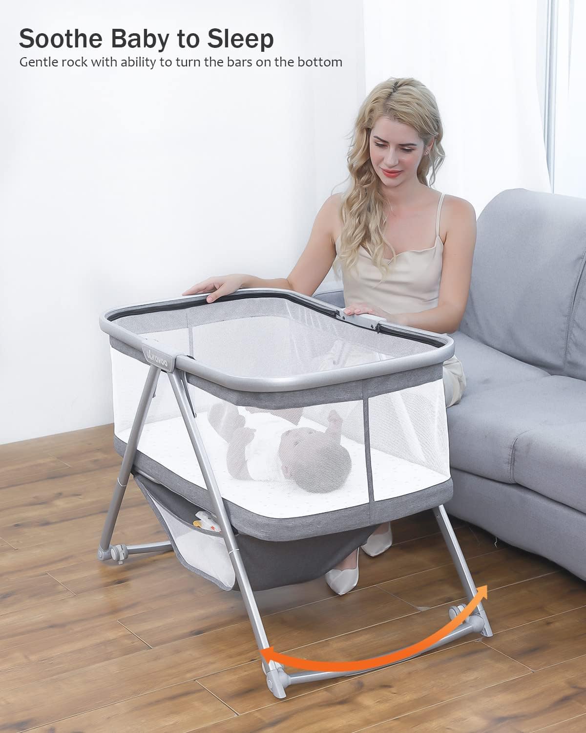 UBRAVOO All Mesh Babybett mit Matratze 3-in-1 Mist Ultra, Reisebett | Wiege | Kinderbett auf Rädern, umwandelbar, inklusive Tragetasche, Aufbewahrungskorb und Baldachin, für 0-8 Monate