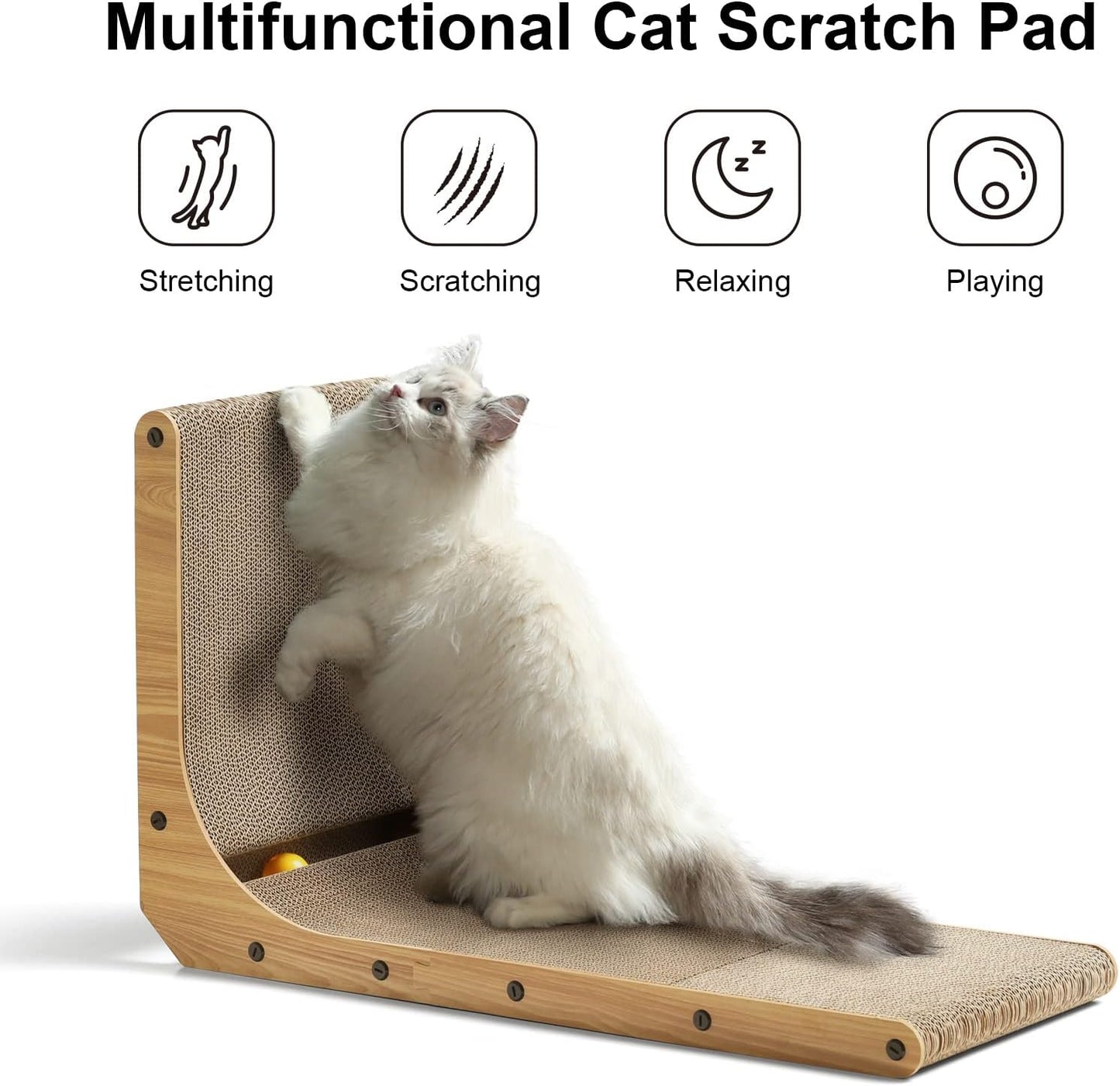 FUKUMARU Cat Scratcher, 26,8 Zoll L-Form Katze Kratzmatte Wand montiert, Katze Kratzpappe mit Ball Spielzeug für Indoor-Katzen, große Größe