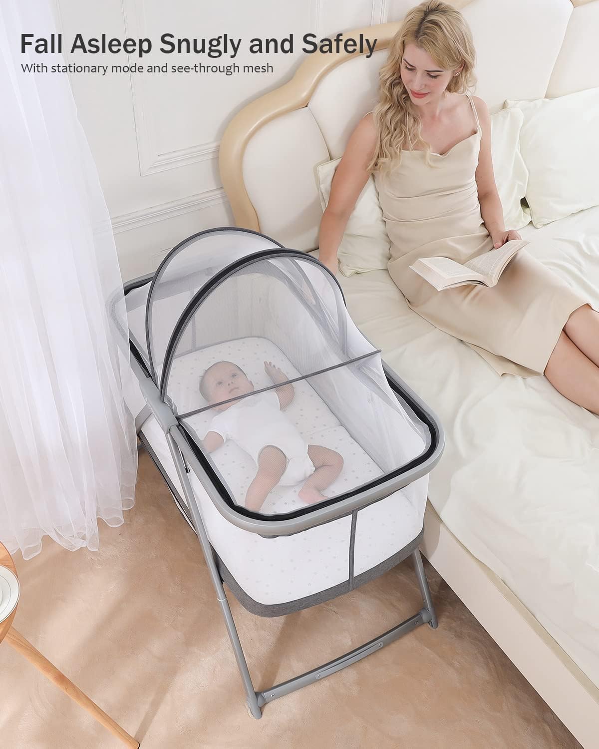 UBRAVOO All Mesh Babybett mit Matratze 3-in-1 Mist Ultra, Reisebett | Wiege | Kinderbett auf Rädern, umwandelbar, inklusive Tragetasche, Aufbewahrungskorb und Baldachin, für 0-8 Monate