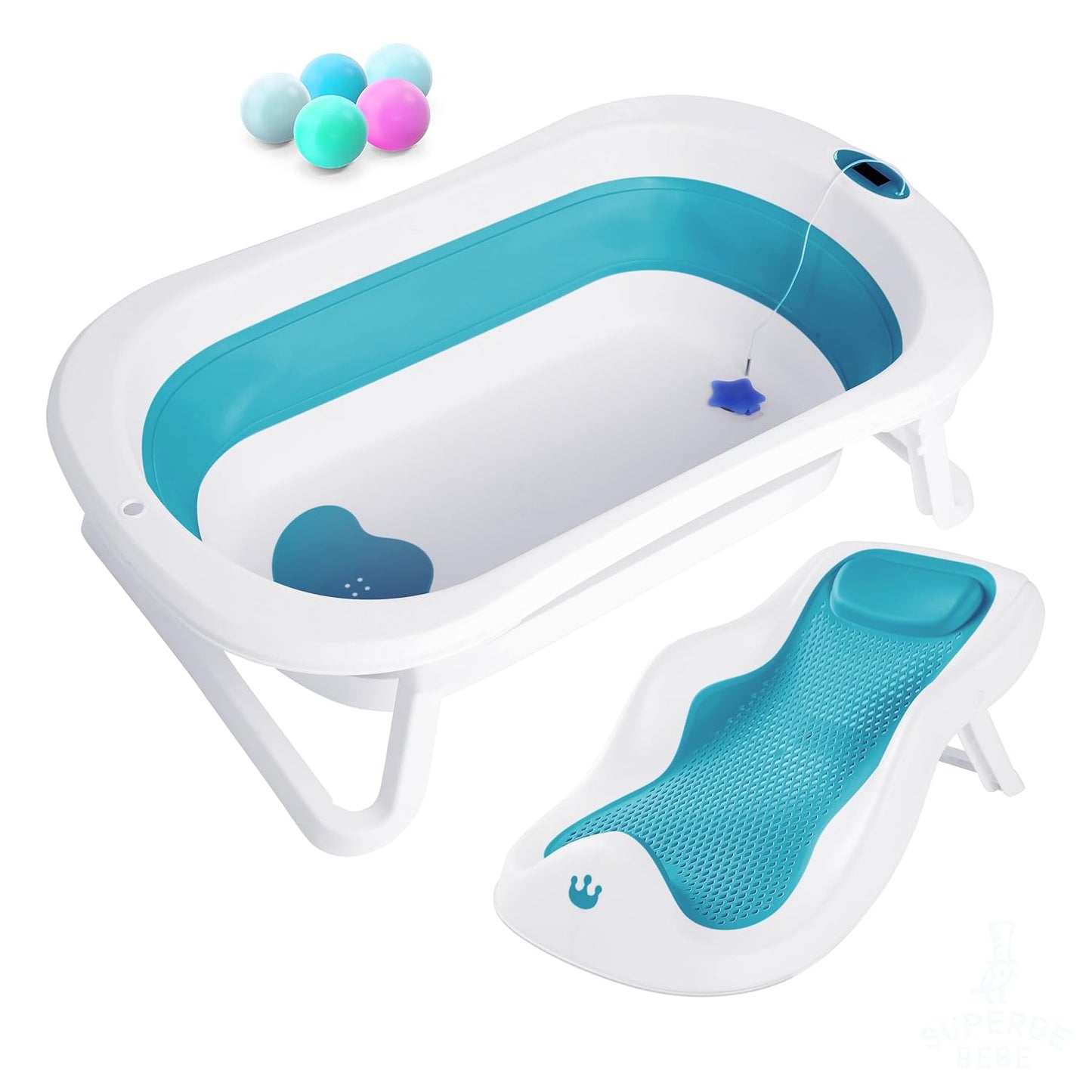 Faltbare Babybadewanne Mit Badekissen Und Integriertem Thermometer - Kinderbadewanne Mit Kostenlosem Badewannenhalter - Ideal Als Geburtsgeschenk Für Mädchen Oder Jungen - Von Geburt An Baby-Badewanne