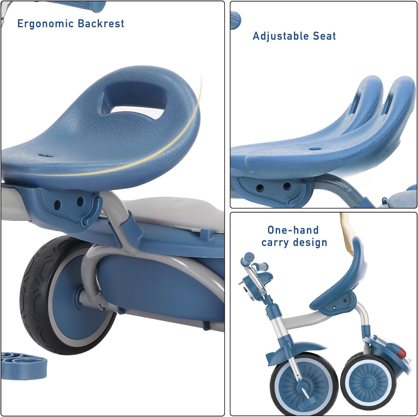 UBRAVOO Baby Dreirad, Klappbares Kleinkind-Dreirad mit Pedalen, Coole Lichter, Robuste Räder und Bequemer Sitz, Baby Erstes Lauflern-Dreirad für 1-5 Jahren im Alter Mädchen und Jungen (Blau)