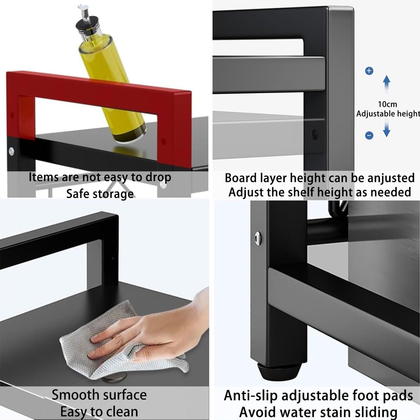 Mikrowellen Regal 2-Stufiges Mikrowellenständer mit 6 Haken Küchen-Organizer-Rack Mikrowellen Bäckereiregale für Arbeitsplatte