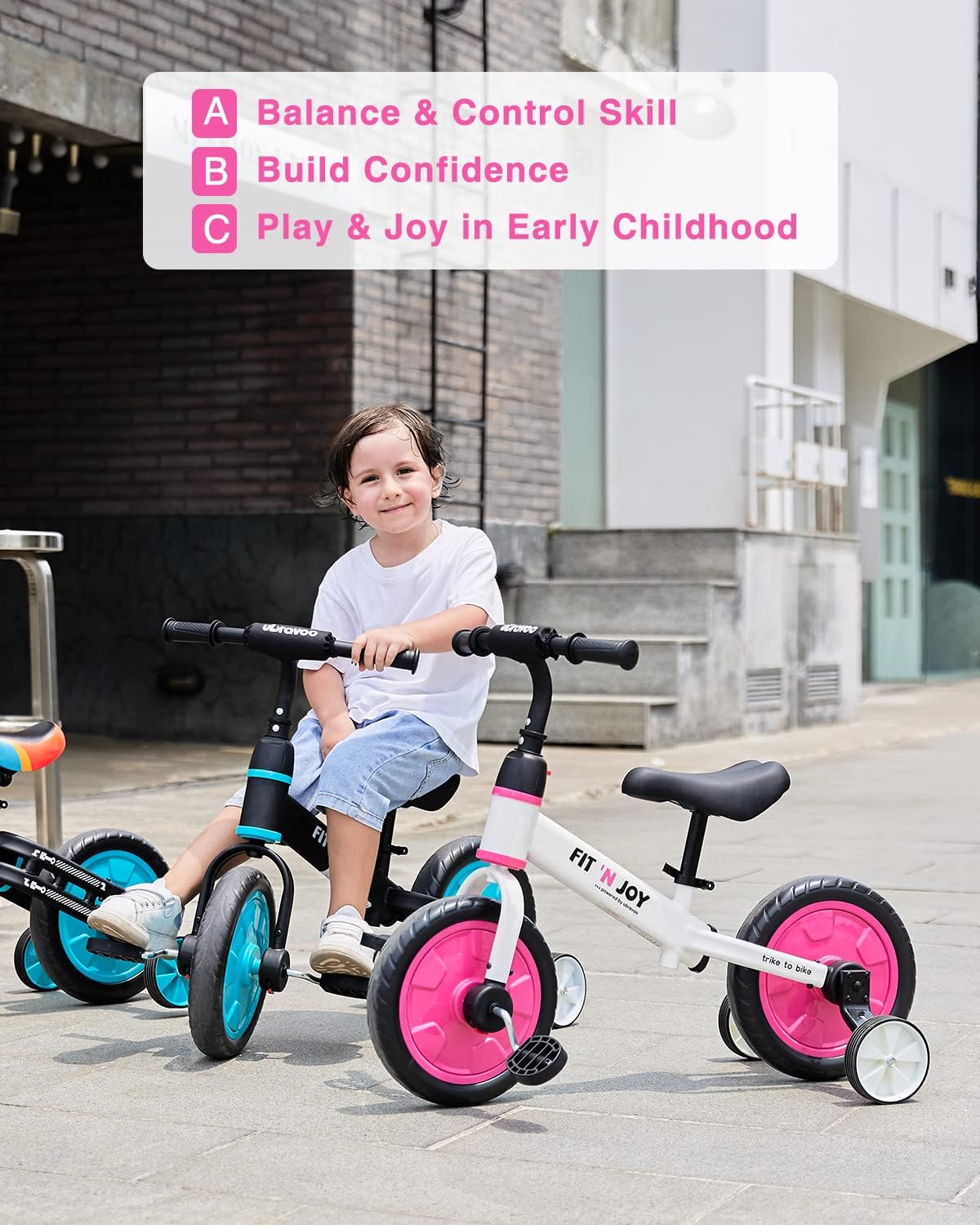 UBRAVOO Fit 'n Joy Kinderfahrrad Fahrräder, 4-in-1 Laufrad für Kinder mit Pedalen und Stützrädern, Trike-to-Bike Kinderrad für Jungen und Mädchen von 2 bis 5 Jahren (Rosa)