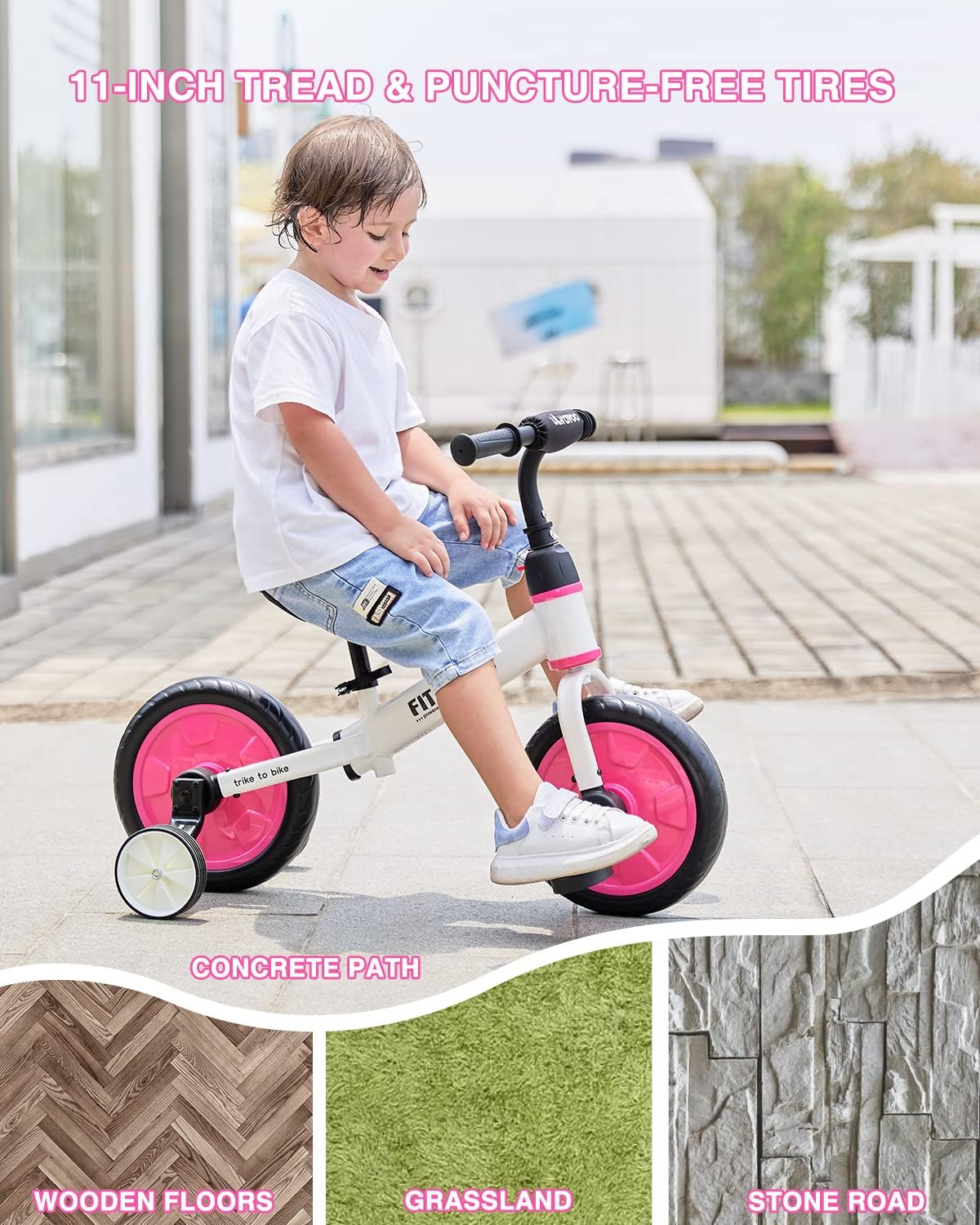 UBRAVOO Fit 'n Joy Kinderfahrrad Fahrräder, 4-in-1 Laufrad für Kinder mit Pedalen und Stützrädern, Trike-to-Bike Kinderrad für Jungen und Mädchen von 2 bis 5 Jahren (Rosa)