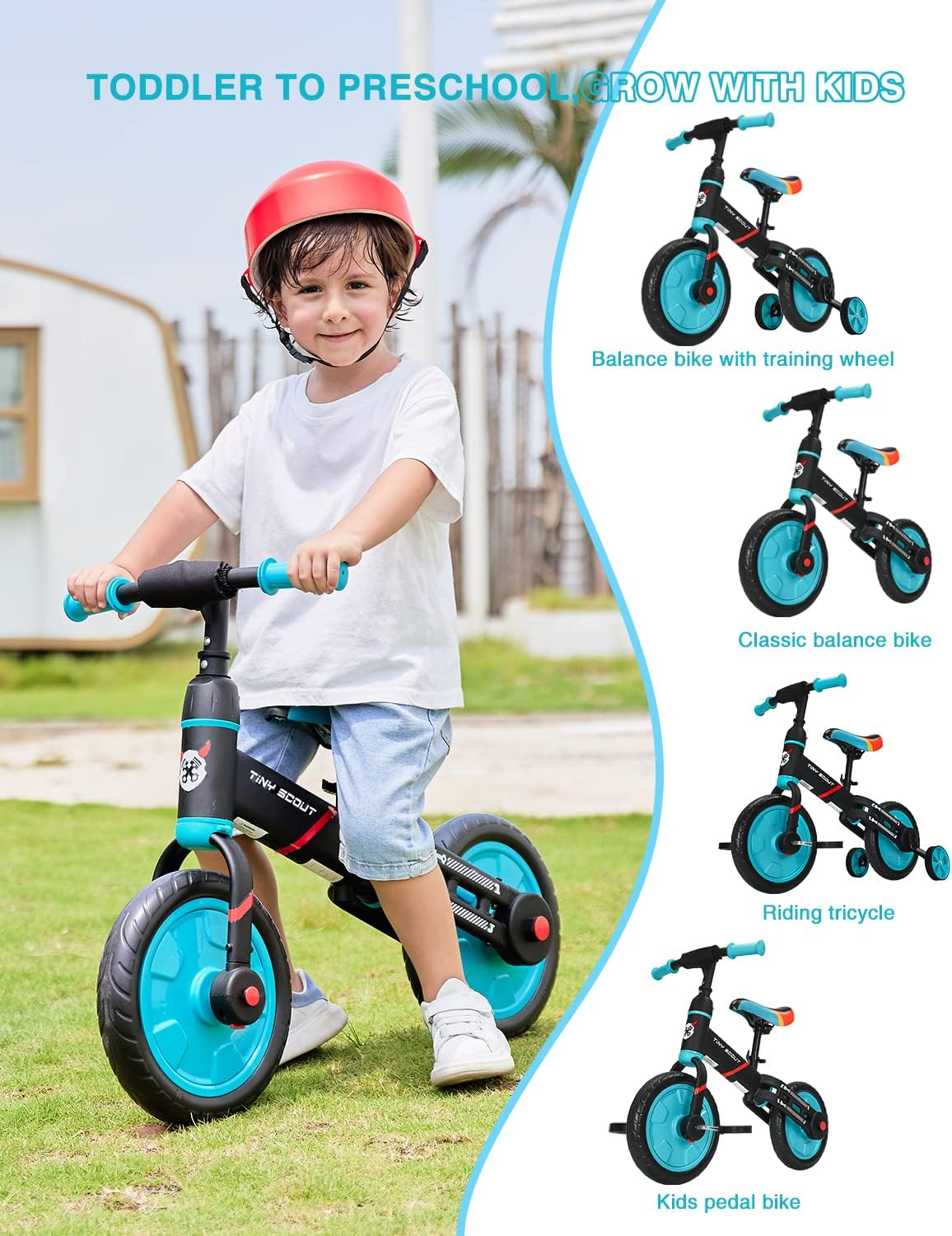 UBRAVOO Laufrad für Kinder ab 3 4 5 Jahre, 4-in-1 Fahrrad mit Option Stützräder und Pedale, Sportlicher Rahmen, 28 cm Räder, Sattel höhenverstellbar