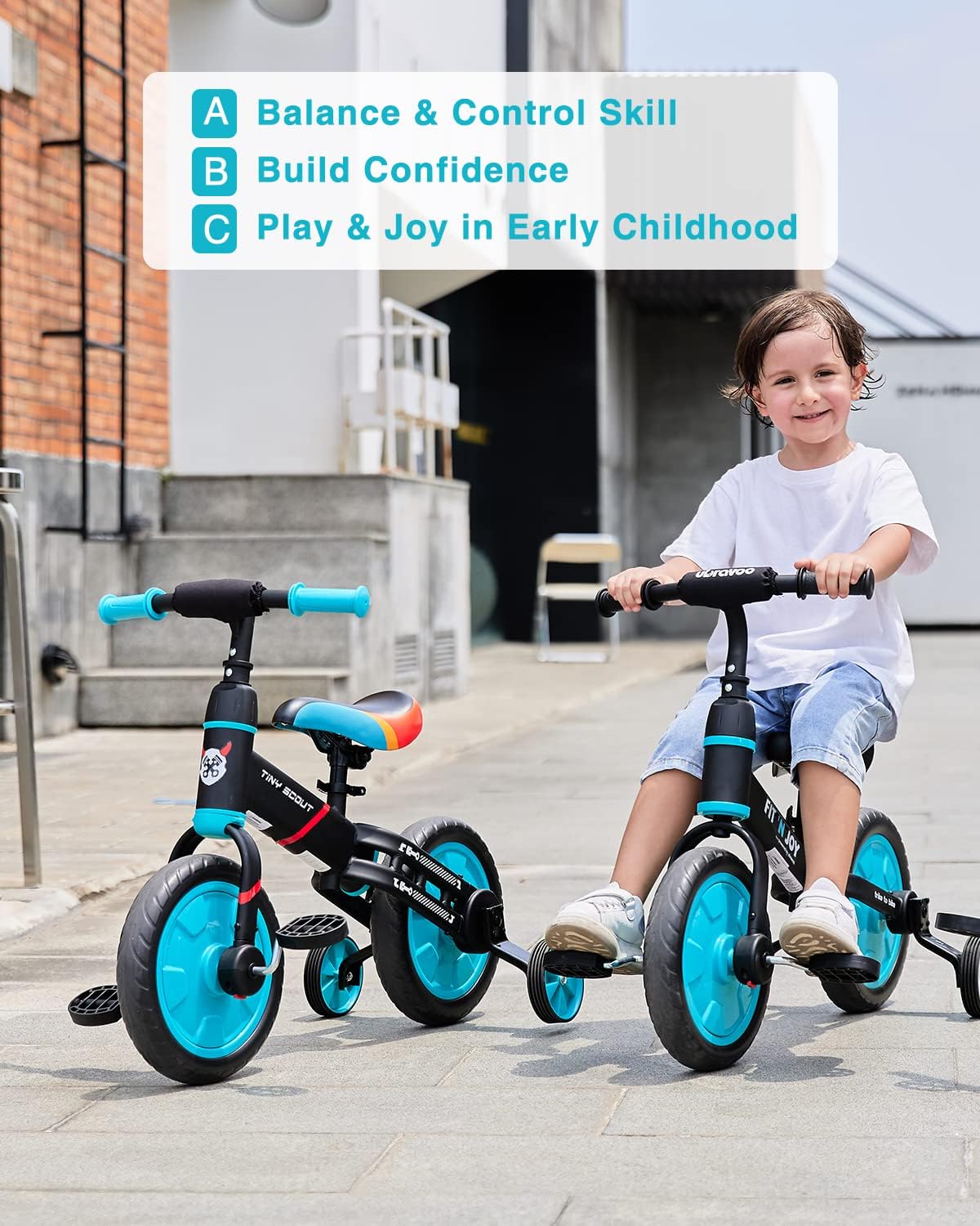 UBRAVOO Laufrad für Kinder ab 3 4 5 Jahre, 4-in-1 Fahrrad mit Option Stützräder und Pedale, Sportlicher Rahmen, 28 cm Räder, Sattel höhenverstellbar