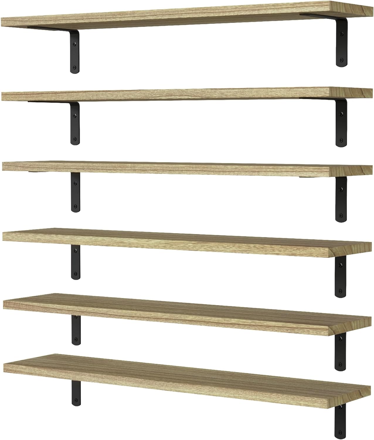 Wood Floating Shelves Set of 6, 24 inch Long Floating Shelves for Wall Decor, Farmhouse Shelf for Bedroom, Bathroom Storage Shelves, Book Shelves for Living Room - Rustic Brown