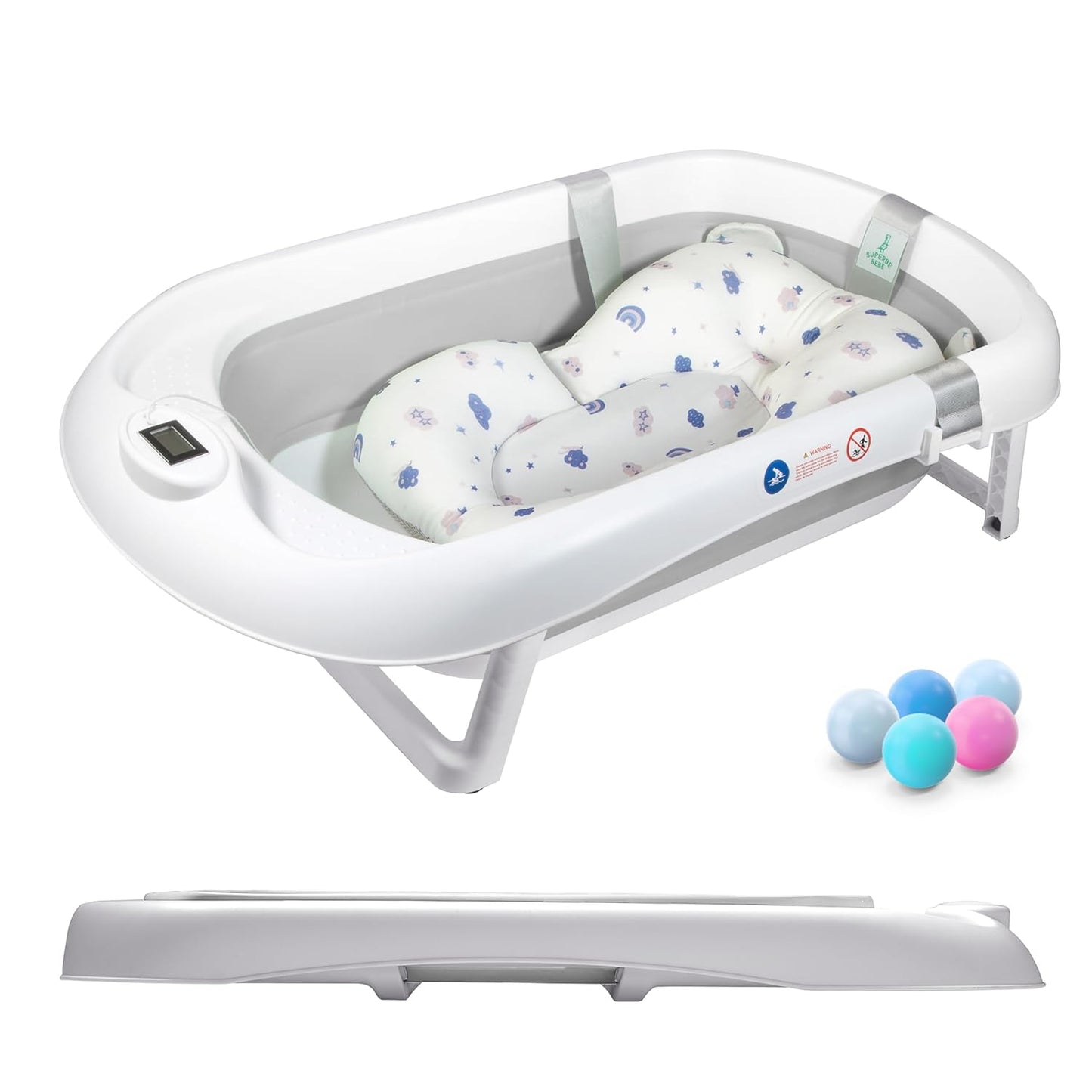 Faltbare Babybadewanne Mit Badekissen Und Integriertem Thermometer - Kinderbadewanne Mit Kostenlosem Badewannenhalter - Ideal Als Geburtsgeschenk Für Mädchen Oder Jungen - Von Geburt An Baby-Badewanne