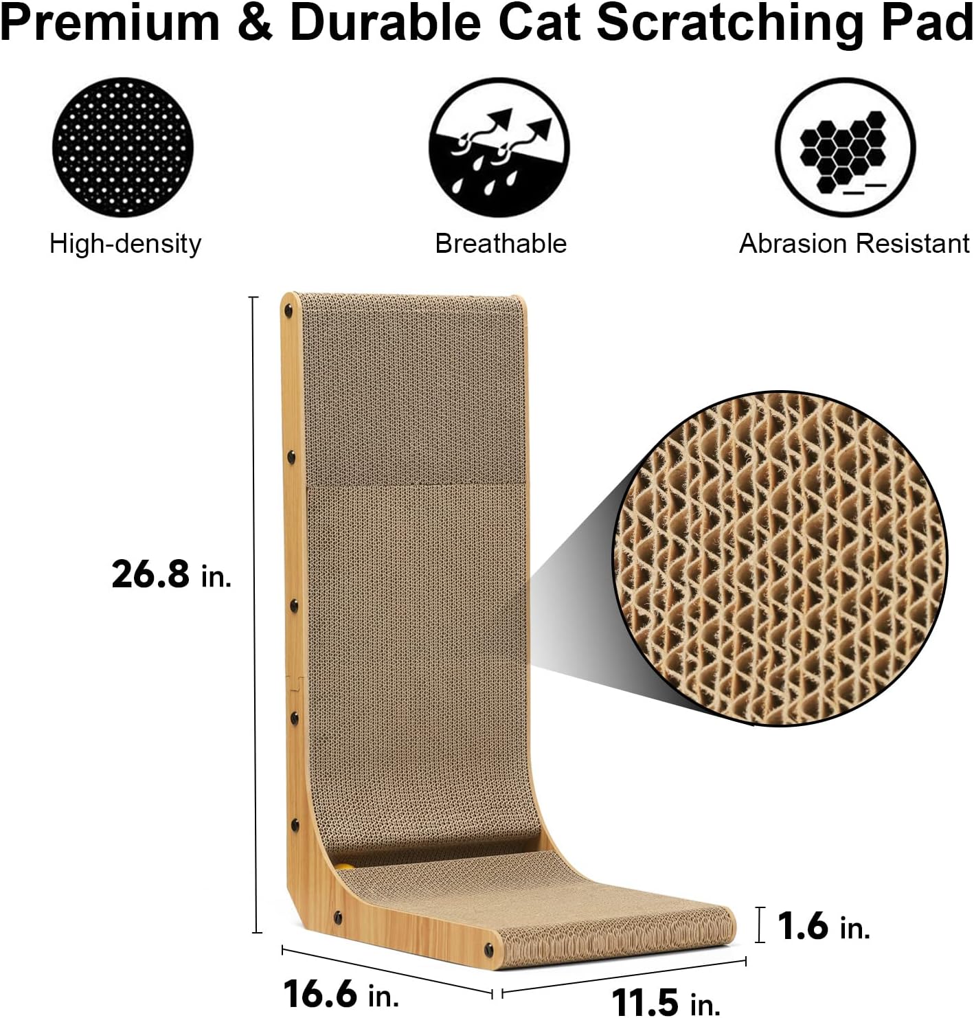 FUKUMARU Cat Scratcher, 26,8 Zoll L-Form Katze Kratzmatte Wand montiert, Katze Kratzpappe mit Ball Spielzeug für Indoor-Katzen, große Größe