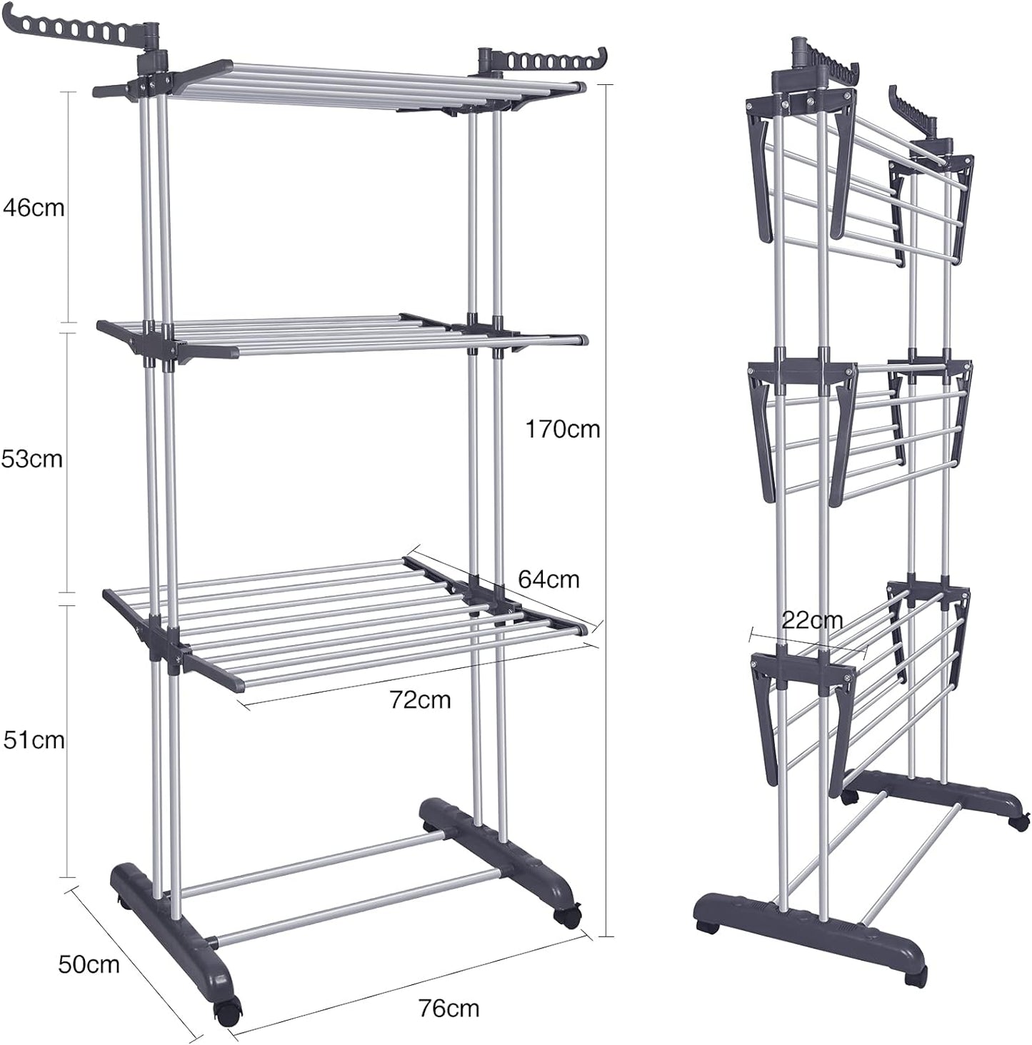 Innotic Clothes Drying Rack 4-Tier Foldable Standing Garment Dryer Collapsible Movable Laundry Airer with 4-Wheels for Home Storage Indoor