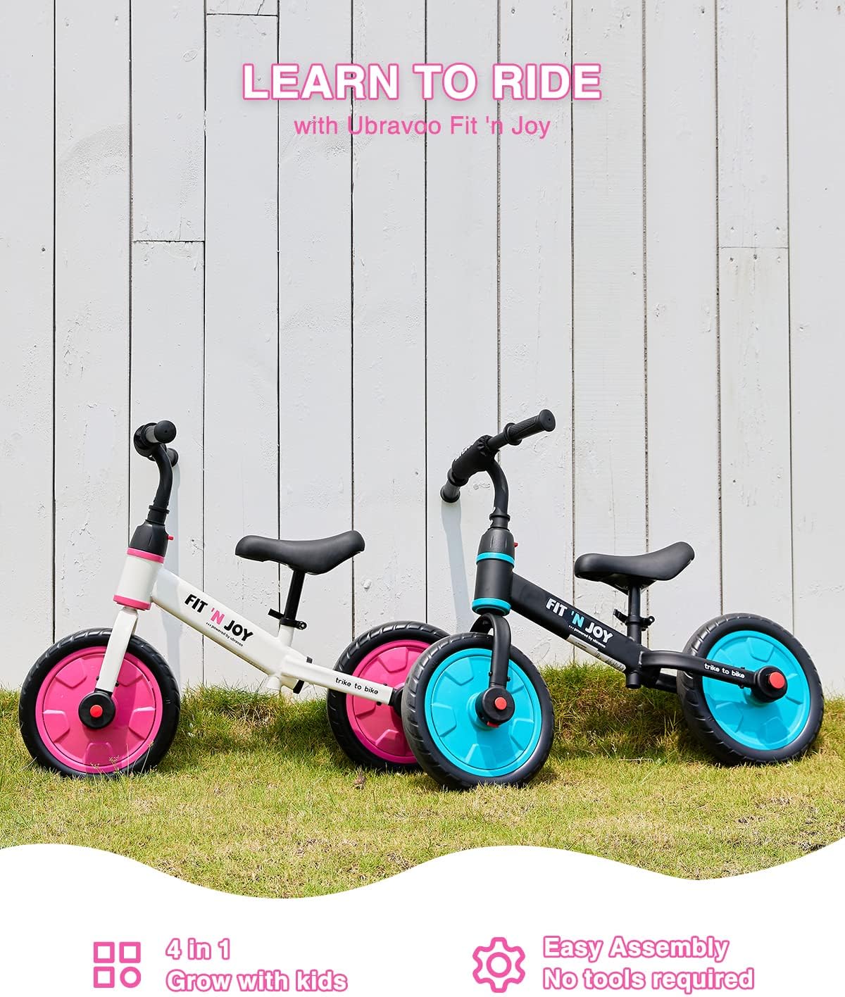 UBRAVOO Fit 'n Joy Kinderfahrrad Fahrräder, 4-in-1 Laufrad für Kinder mit Pedalen und Stützrädern, Trike-to-Bike Kinderrad für Jungen und Mädchen von 2 bis 5 Jahren (Rosa)