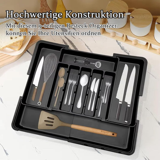 Organizer,Besteckkasten für Schubladen,Küchen Organizer,Verstellbarer Besteckkasten Erweiterbar auf 56 cm Breite (schwarz, messerblock)