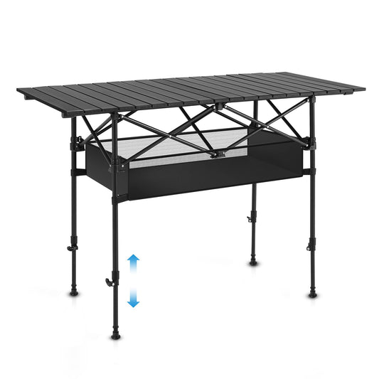 Outdoor-Tisch mit verstellbarer Höhe, großer Aufbewahrungstasche und Tragetasche, tragbarer Aluminium-Tisch für drinnen und draußen Picknick, Grill, Hinterhof, Strand