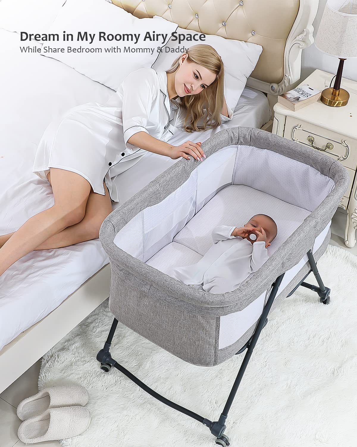 UBRAVOO Faltbares beistellbett Baby, Grab-and-go Baby Bett mit Matratze & Rädern für Neugeborene, Kinderreisebett I Kinderbett I Zustellbett, Bravo Basic, Grau