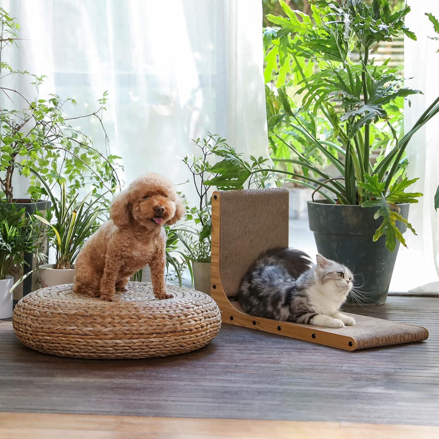 FUKUMARU Cat Scratcher, 26,8 Zoll L-Form Katze Kratzmatte Wand montiert, Katze Kratzpappe mit Ball Spielzeug für Indoor-Katzen, große Größe