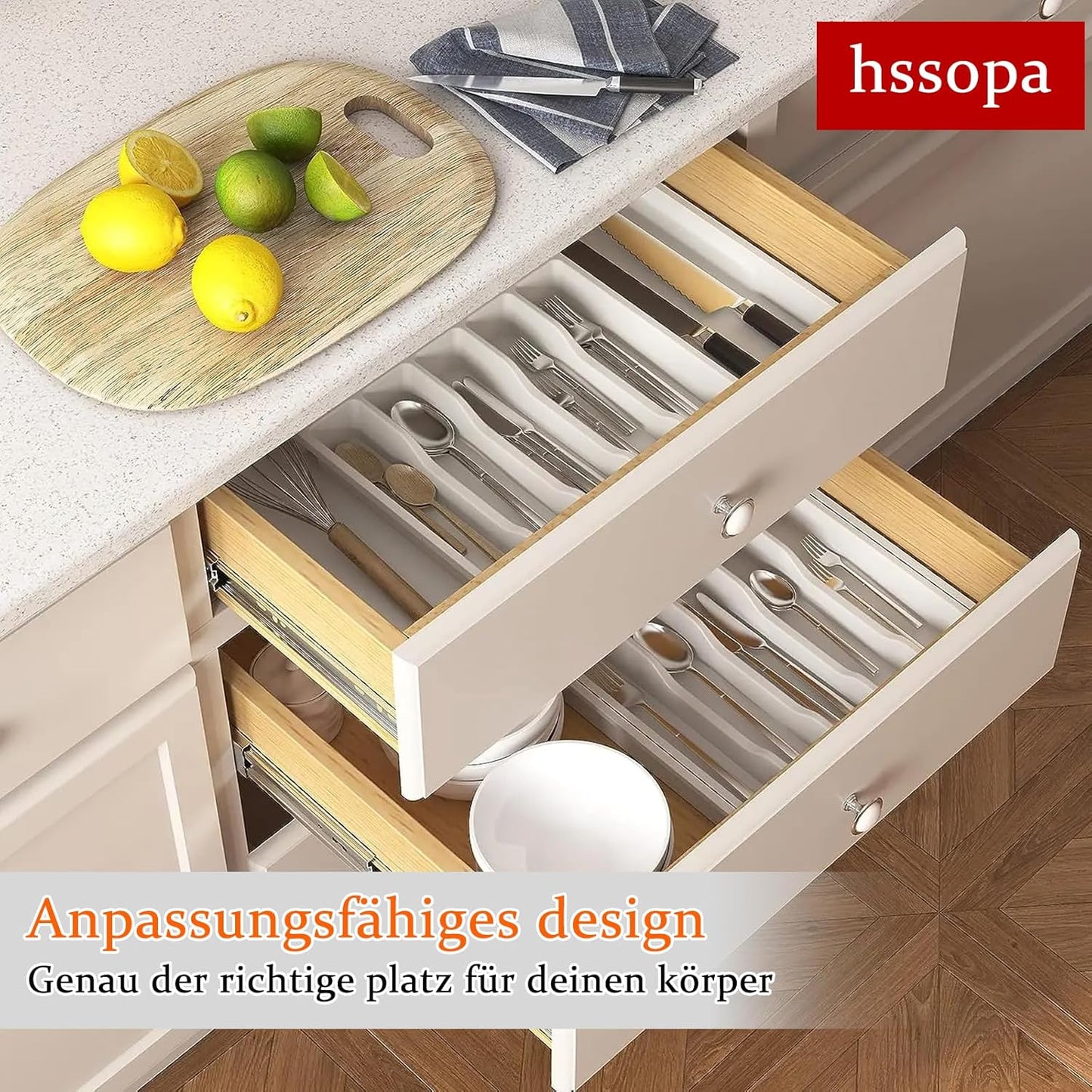 Organizer,Besteckkasten für Schubladen,Küchen Organizer,Verstellbarer Besteckkasten Erweiterbar auf 56 cm Breite (schwarz, messerblock)