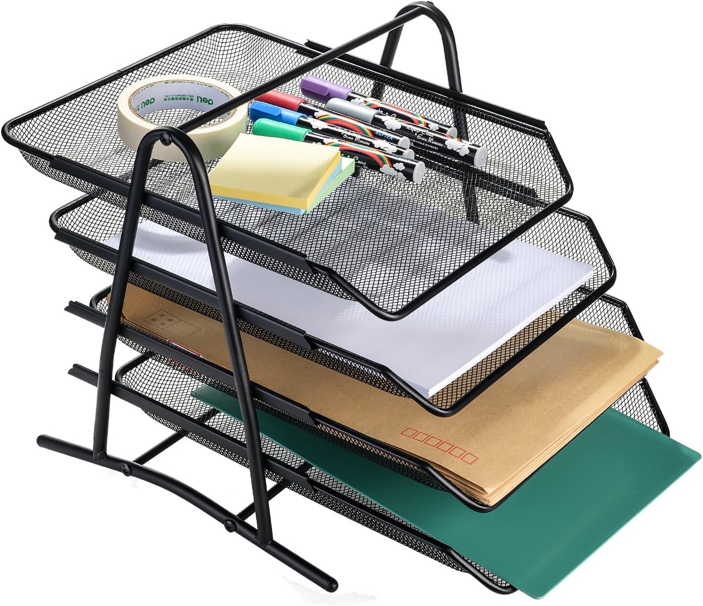 4 Schubfächer Briefablage Organizer, Metall Mesh, Schreibtisch Dokument Brief Ablage für Zuhause & Büro - Schwarz - MEHRWEG