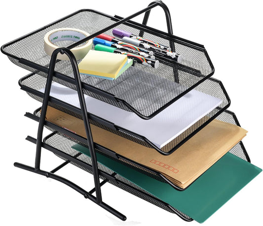 4 Schubfächer Briefablage Organizer, Metall Mesh, Schreibtisch Dokument Brief Ablage für Zuhause & Büro - Schwarz - MEHRWEG